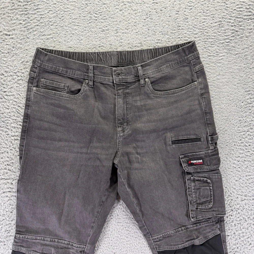 Parkside Jeans Mens 40x33 Gray Cotton Denim Straight Leg Cargo Carpenter Biker